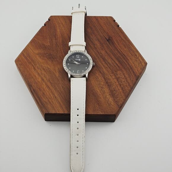 Cruise Club Women's Crystal Bezel Bling Sparkle Watch White Faux Leather Strap - Picture 4 of 6